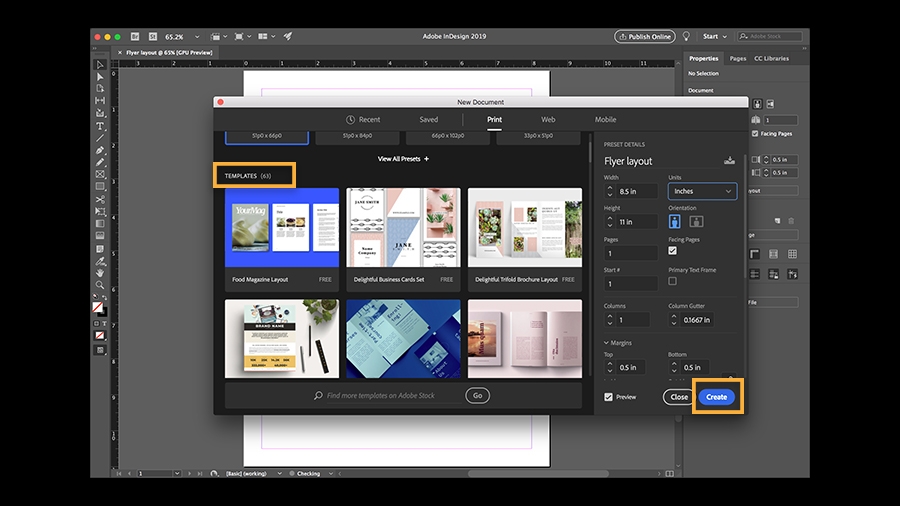 Create a new document in InDesign