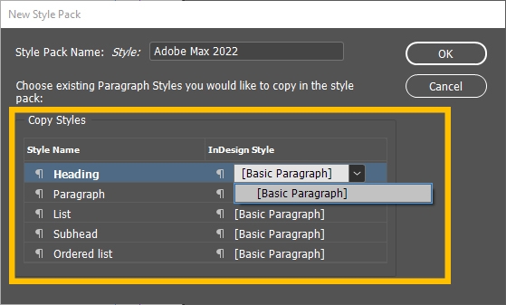 Select the style(s) you want in your custom pack