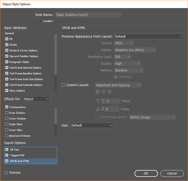 Export options