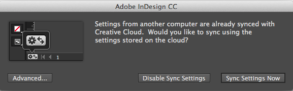 Sync settings in InDesign using Adobe Creative Cloud