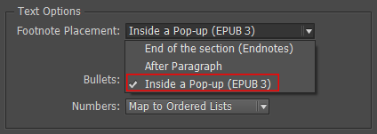 Inside a pop-up footnote option Inside a pop-up footnote option