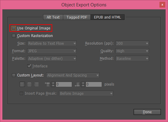 Use original image option in Object export Use original image option in Object export