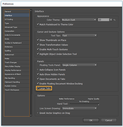 Large tab preferences Large tab preferences