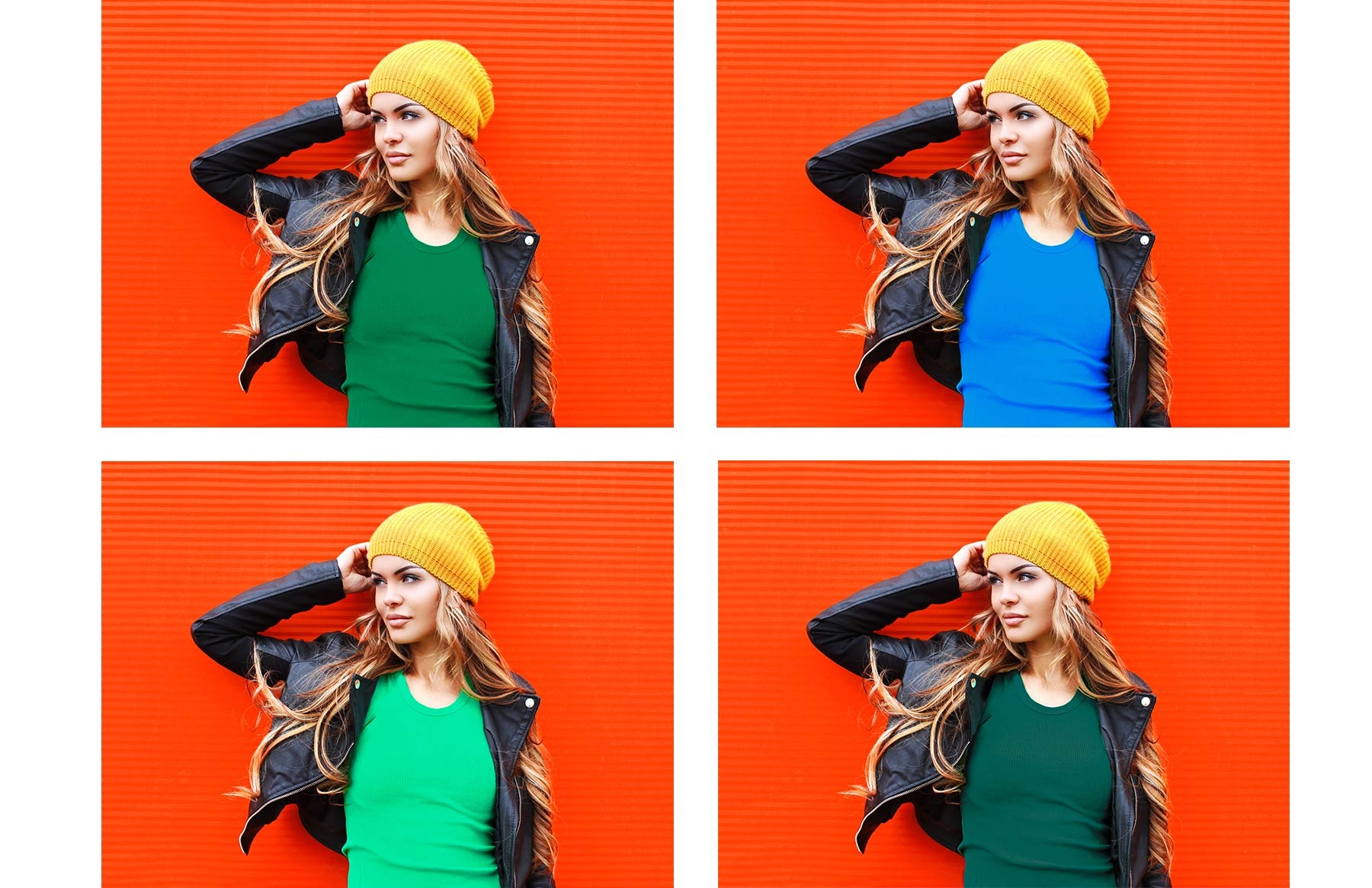 Model’s shirt in four colors: forest green, cerulean blue, light green, and hunter green. Model’s shirt in four colors: forest green, cerulean blue, light green, and hunter green.