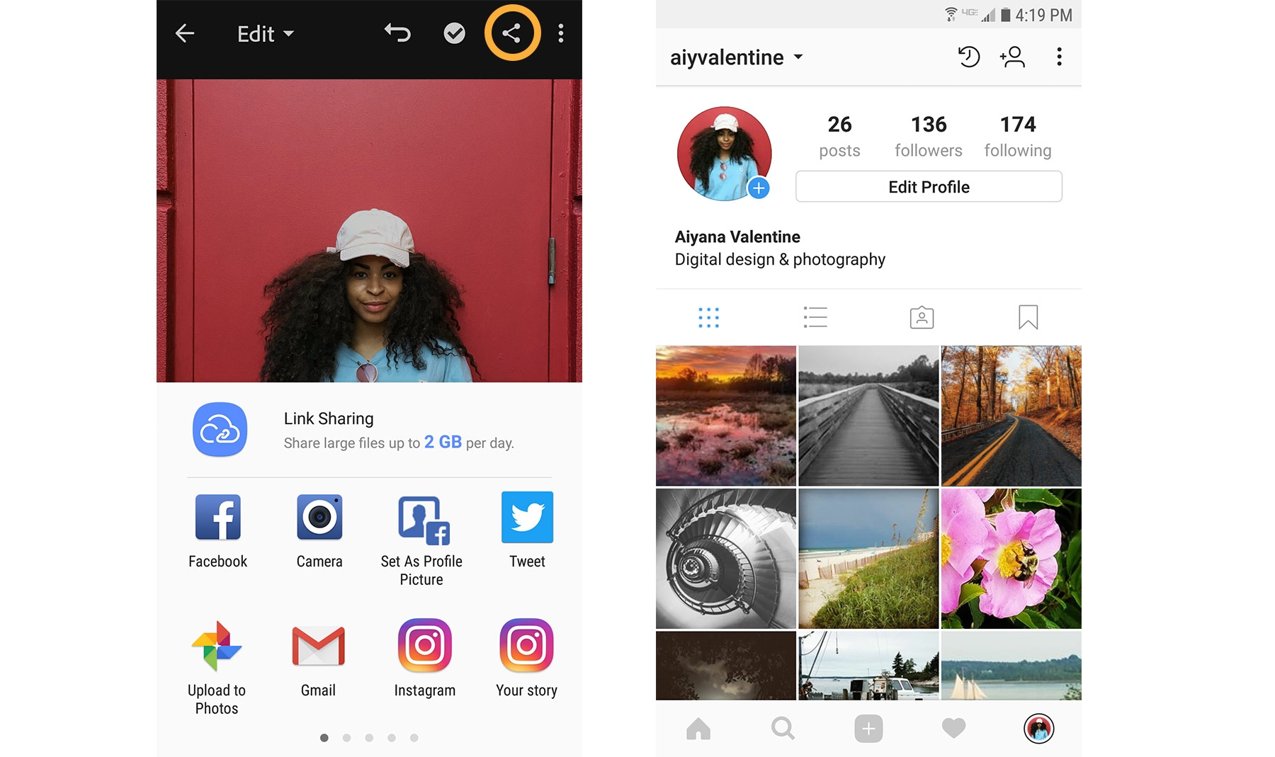 Open an image, tap the share icon to share by text, email, or social media. Open an image, tap the share icon to share by text, email, or social media.