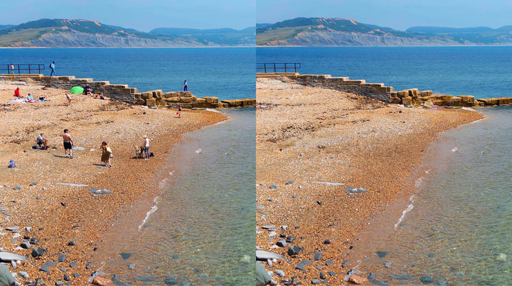 Störende Personen und Fensterspiegelungen entfernen.