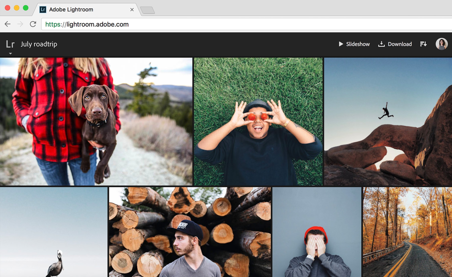 Web galleries and slideshows are available by logging into the Lightroom website with your Adobe ID.