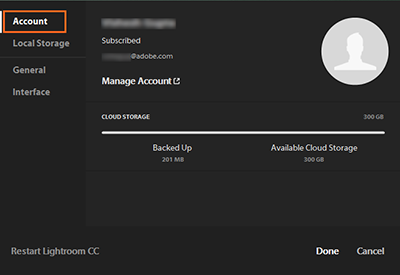 account-prefs Account preferences in Lightroom CC