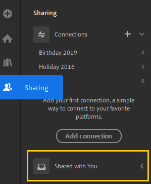 in_app_contribute On desktop, click Sharing to view Shared with You albums.