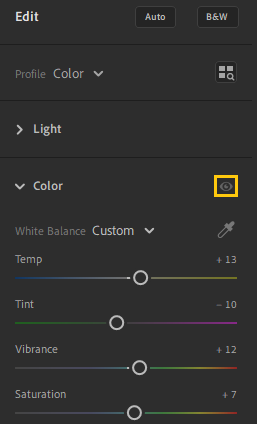 Click the eye icon to mute settings in that panel