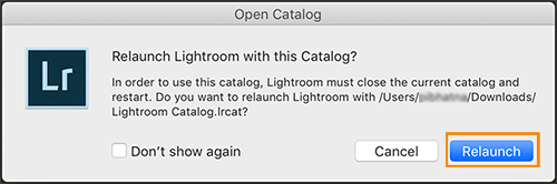 Click Relaunch in the Open Catalog dialog box.