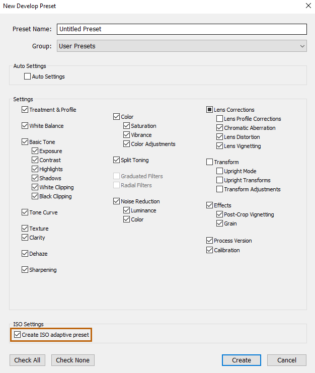 ISO adaptive presets