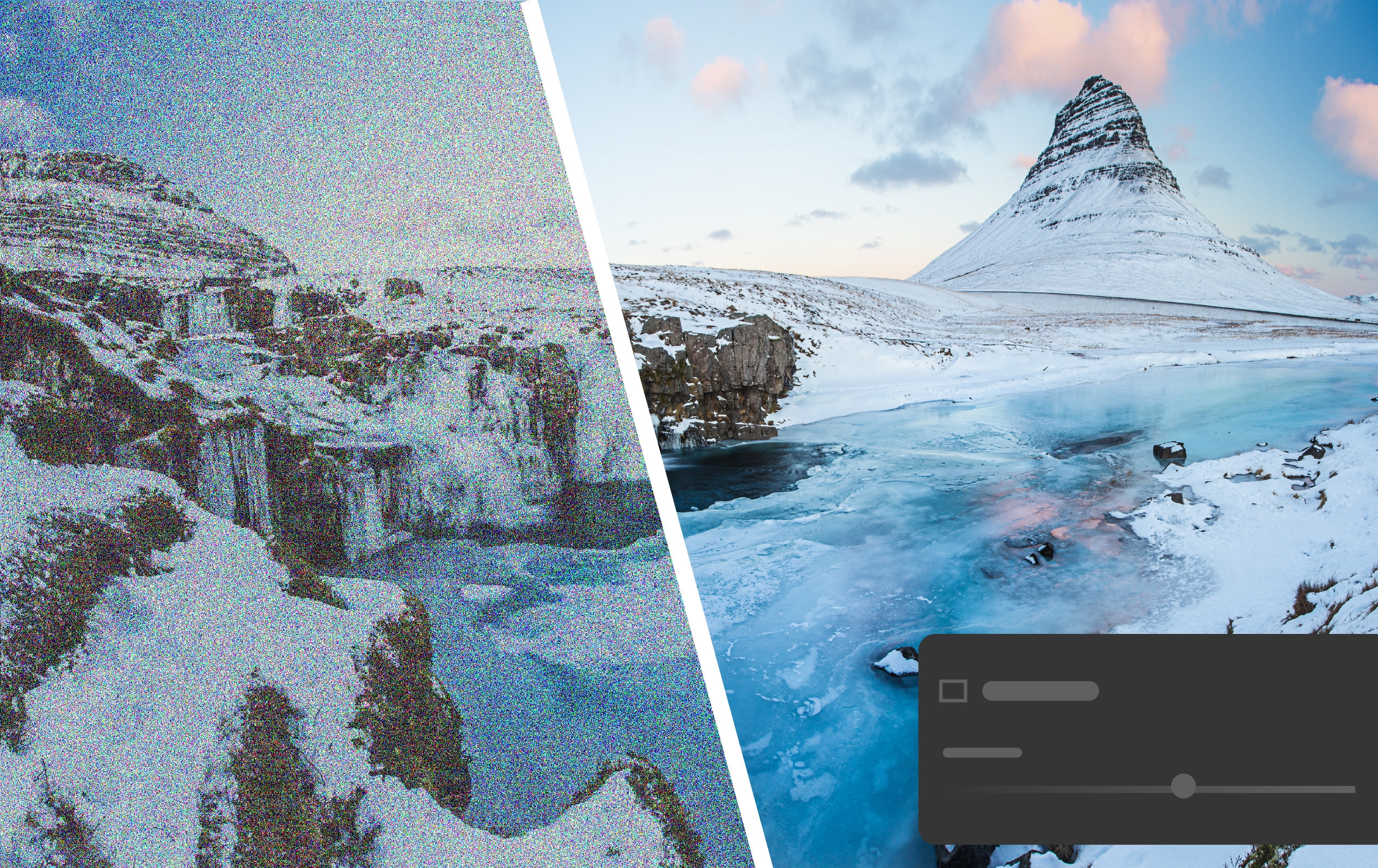 Denoise Representation A representative picture of a snowy mountain to showcase the denoise feature