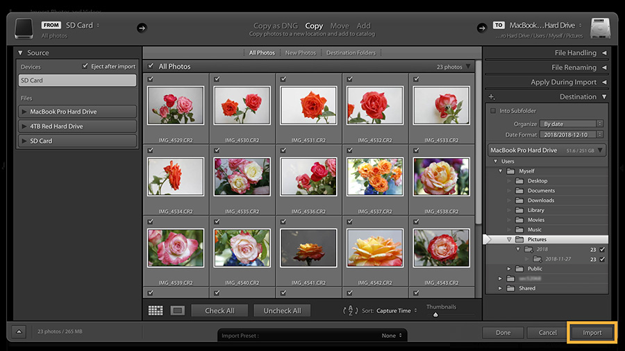 lightroom 6.2 move photos to existing folder