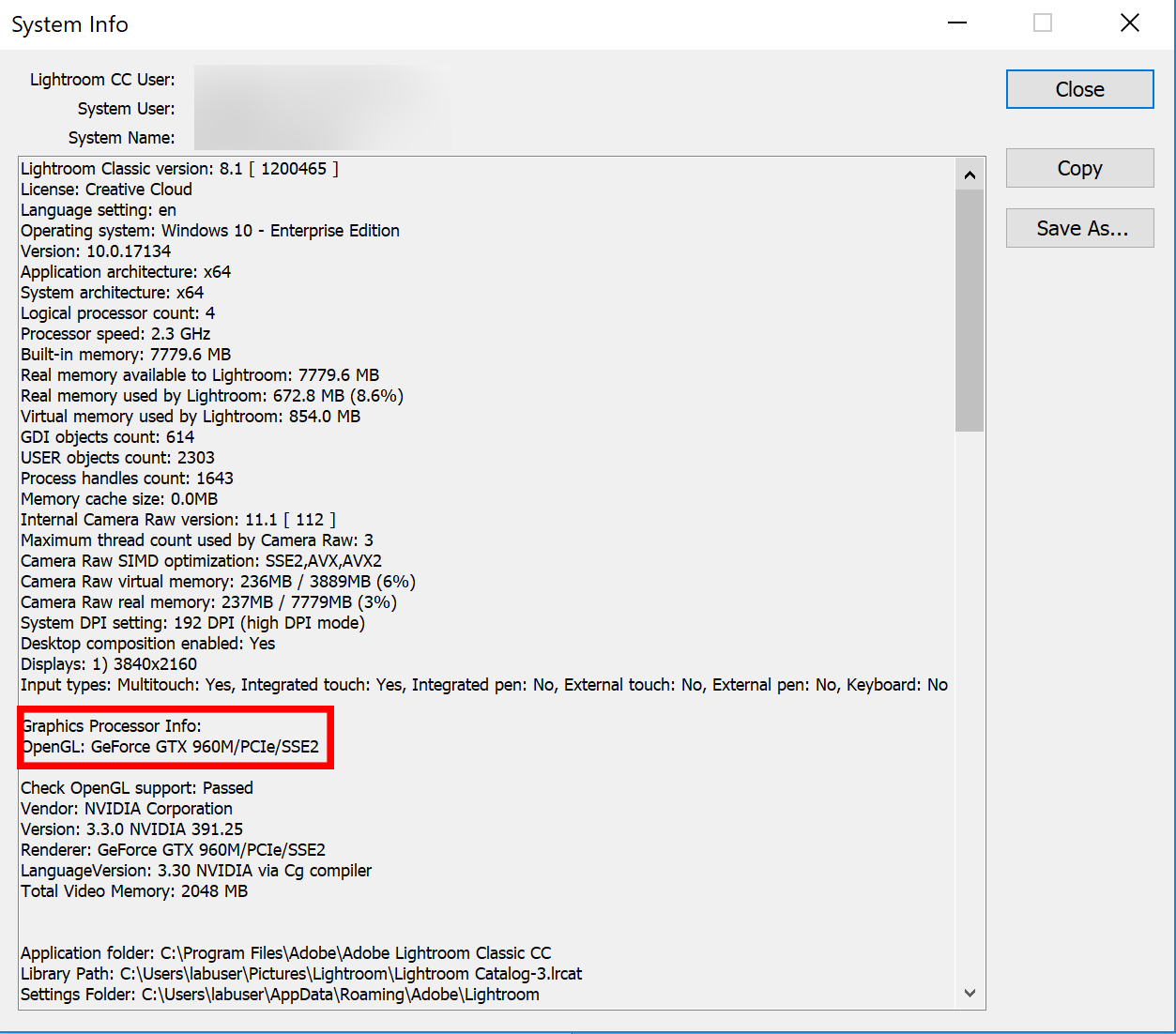 how much vram is required for lightroom 3 to run on a mac