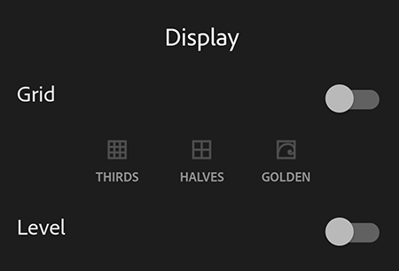 Viewfinder Overlay options in Adobe Photoshop Lightroom for mobile (Android)