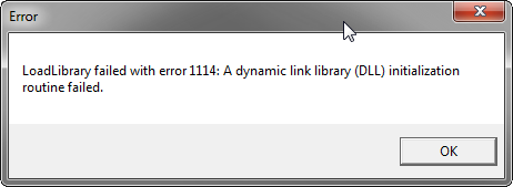 Initialized library failed. Ошибка 1114. Ошибка 1114 как исправить. LOADLIBRARY failed. Dynamic link Library.