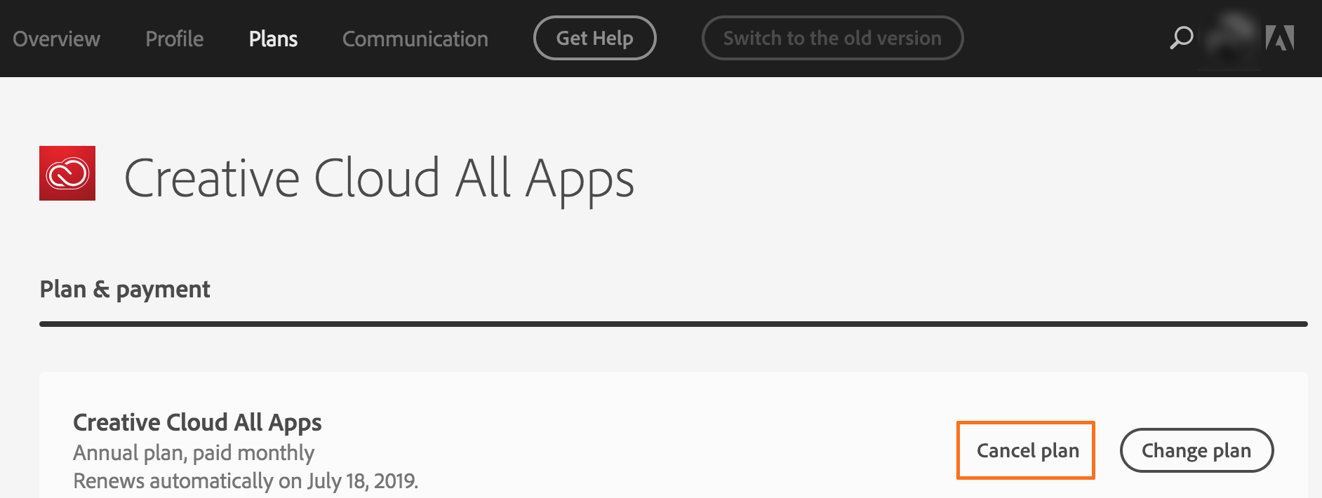 adobe cancel plan