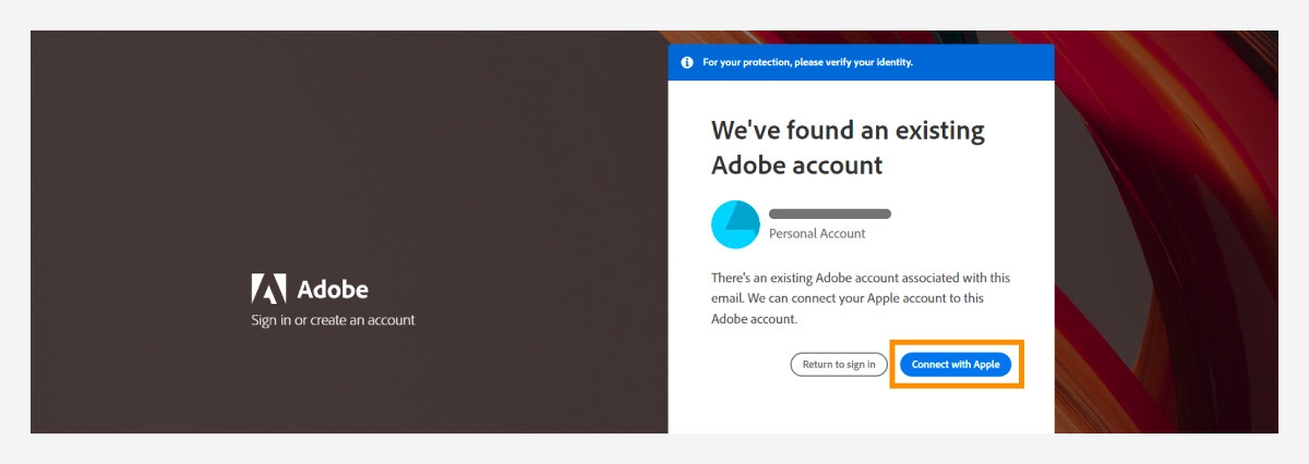 Connect your Apple account with Adobe account