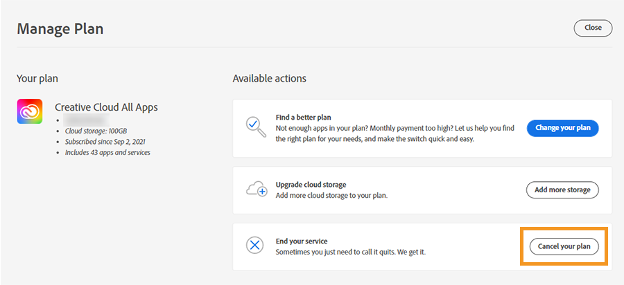 how to cancel adobe plan subscription