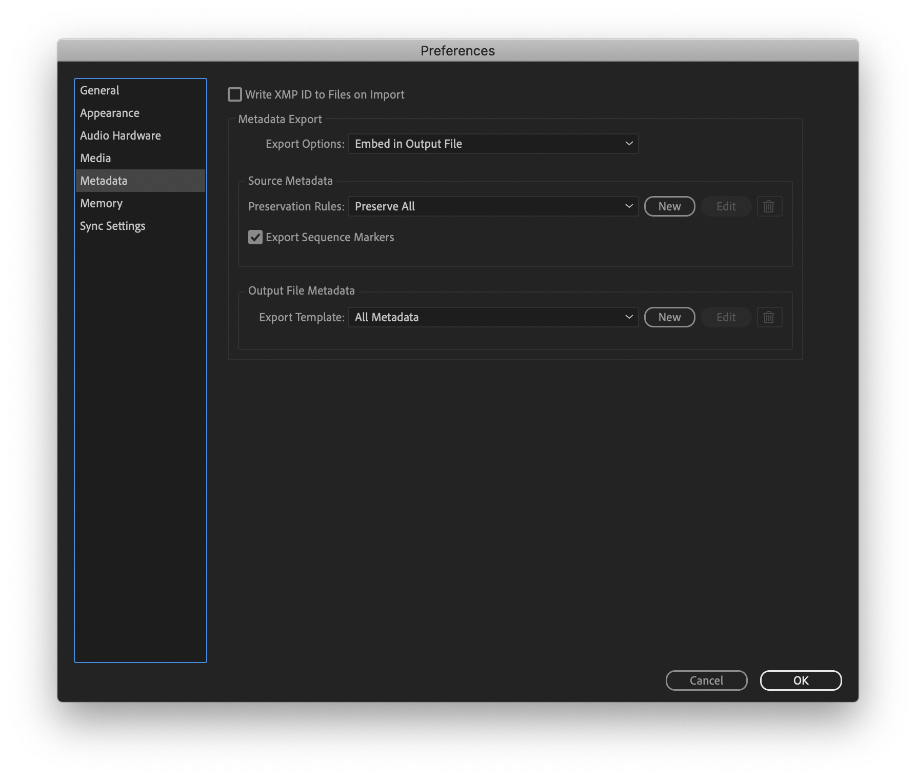 Metadata settings Metadata settings