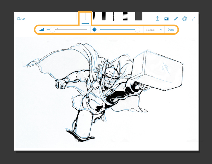 From sketch to Marvel comic book Adobe Photoshop mobile 