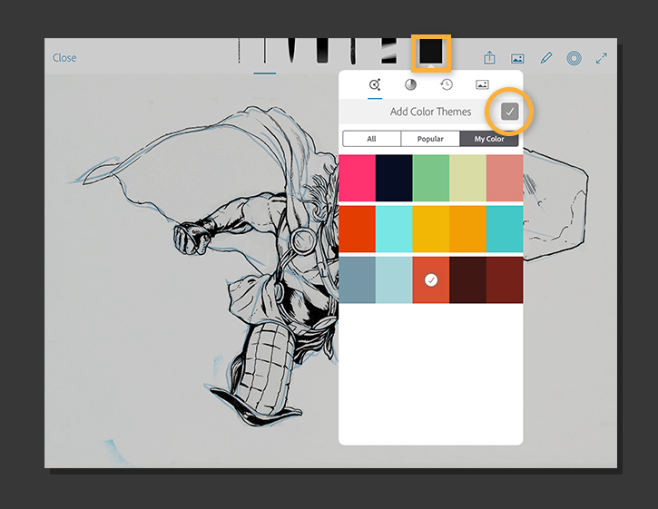 From sketch to Marvel comic book Adobe Photoshop mobile 