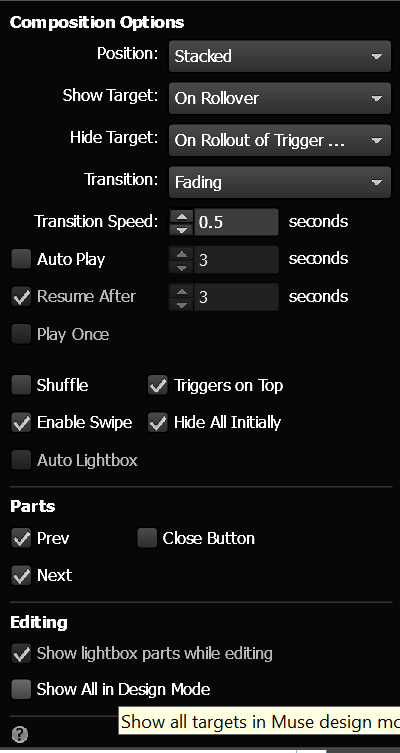 Compositions options panel