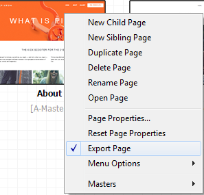 Deselect Export Page to remove pages from publish or export