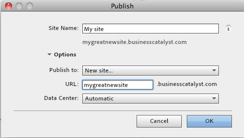 Publish site options