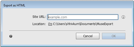 Export as HTML dialog box