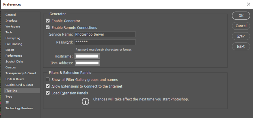 Remote Connections setting photoshop