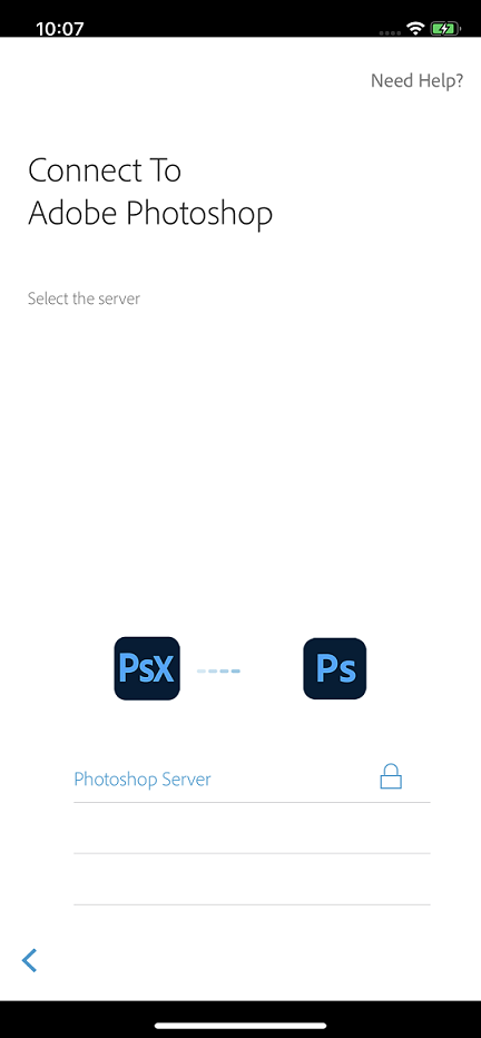 Photoshop server screen in photoshop express