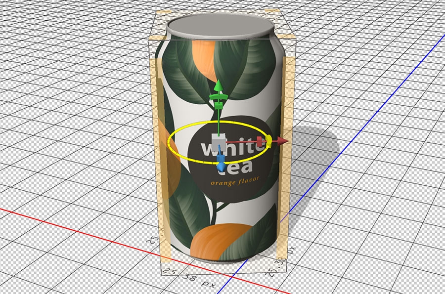 Yellow circle crosses x and z-axis, the can is rotated to the right Yellow circle crosses x and z-axis, the can is rotated to the right