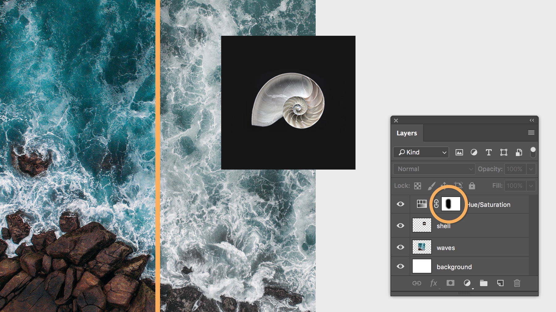 Black is added to the layer mask with a painting tool to hide that portion of the image from the adjustment layer Black is added to the layer mask with a painting tool to hide that portion of the image from the adjustment layer