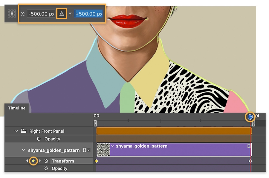Adobe Photoshop animation timeline showing markers for keyframe animation Adobe Photoshop animation timeline showing markers for keyframe animation