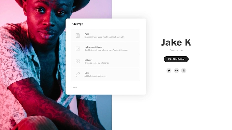 Add page window with layout, background, color, and font customization options 