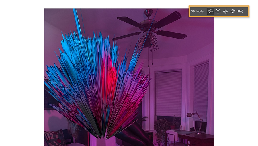Effect of selection made with Lasso tool when 3D tools applied, colors in selection explode to look like crystals Effect of selection made with Lasso tool when 3D tools applied, colors in selection explode to look like crystals