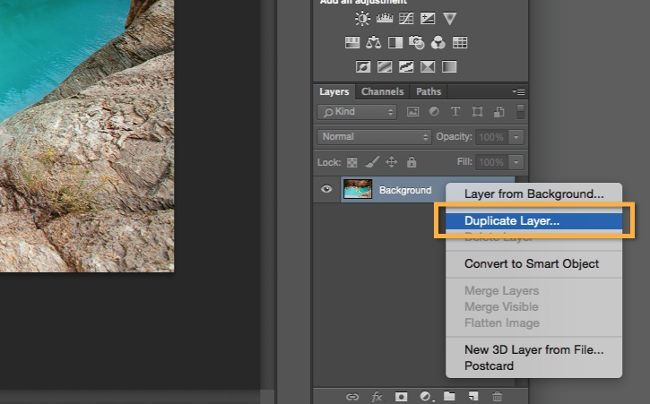 Rafting image is duplicated in the Layers panel Rafting image is duplicated in the Layers panel