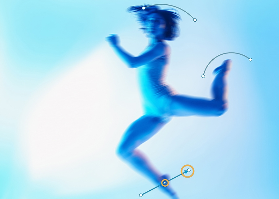 Apply Path Blur from Blur Gallery to the model’s head and feet to give appearance of movement Apply Path Blur from Blur Gallery to the model’s head and feet to give appearance of movement