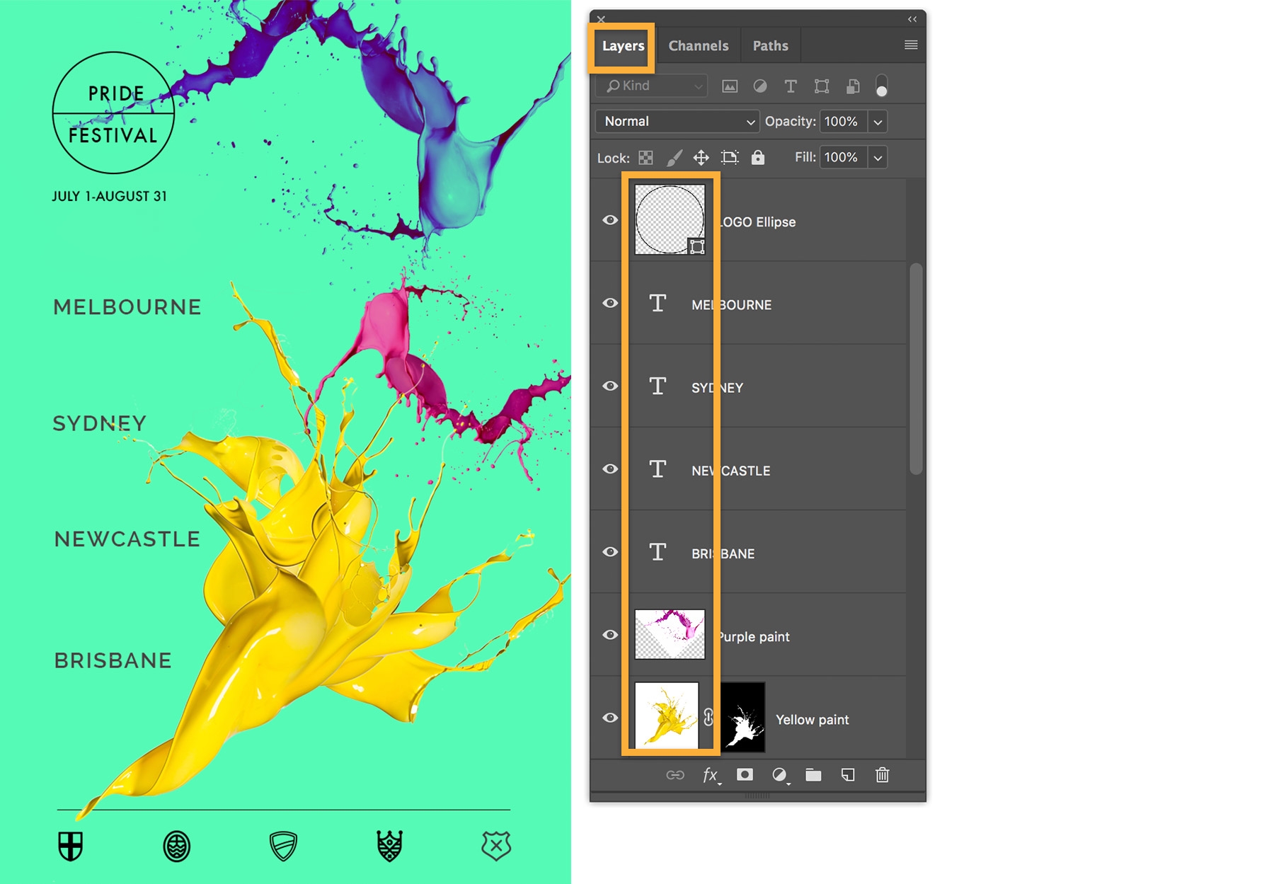 The Layers panel displays a thumbnail indicating the type of layer. T is used for text, and thumbnails are used for images The Layers panel displays a thumbnail indicating the type of layer. T is used for text, and thumbnails are used for images