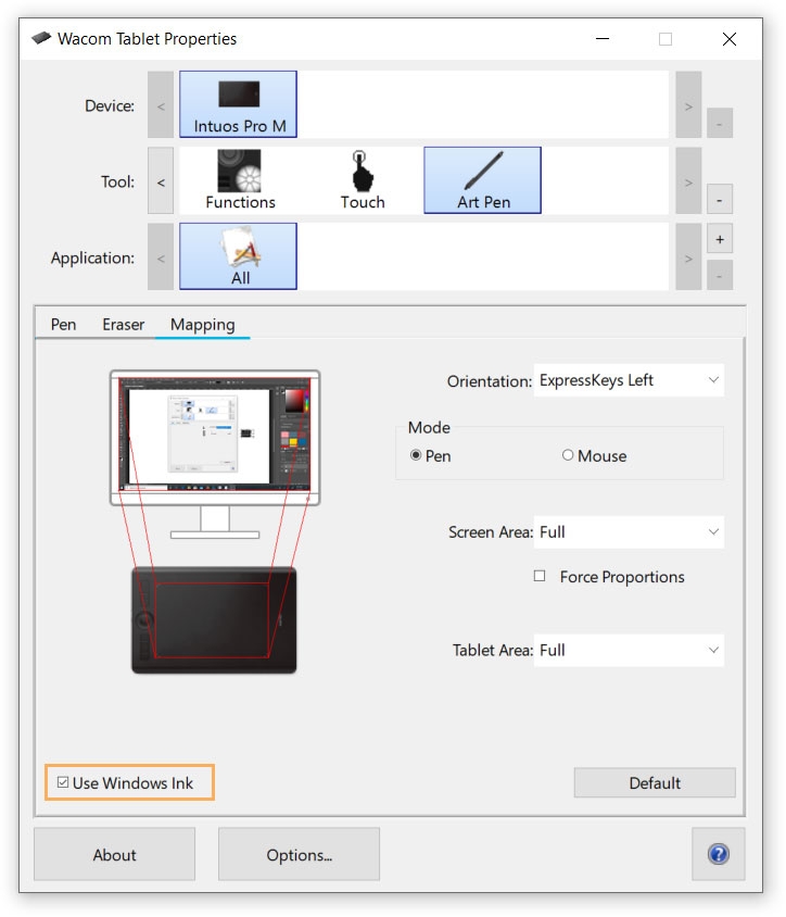 how to turn touch off on wacom tablet