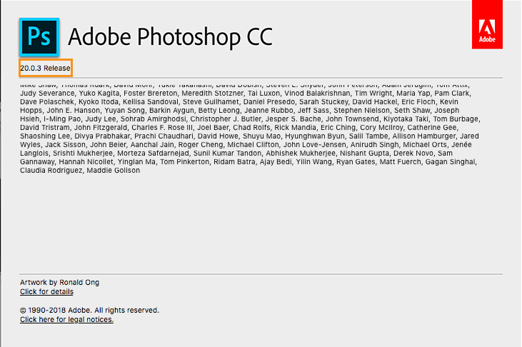About Photoshop screen About Photoshop screen
