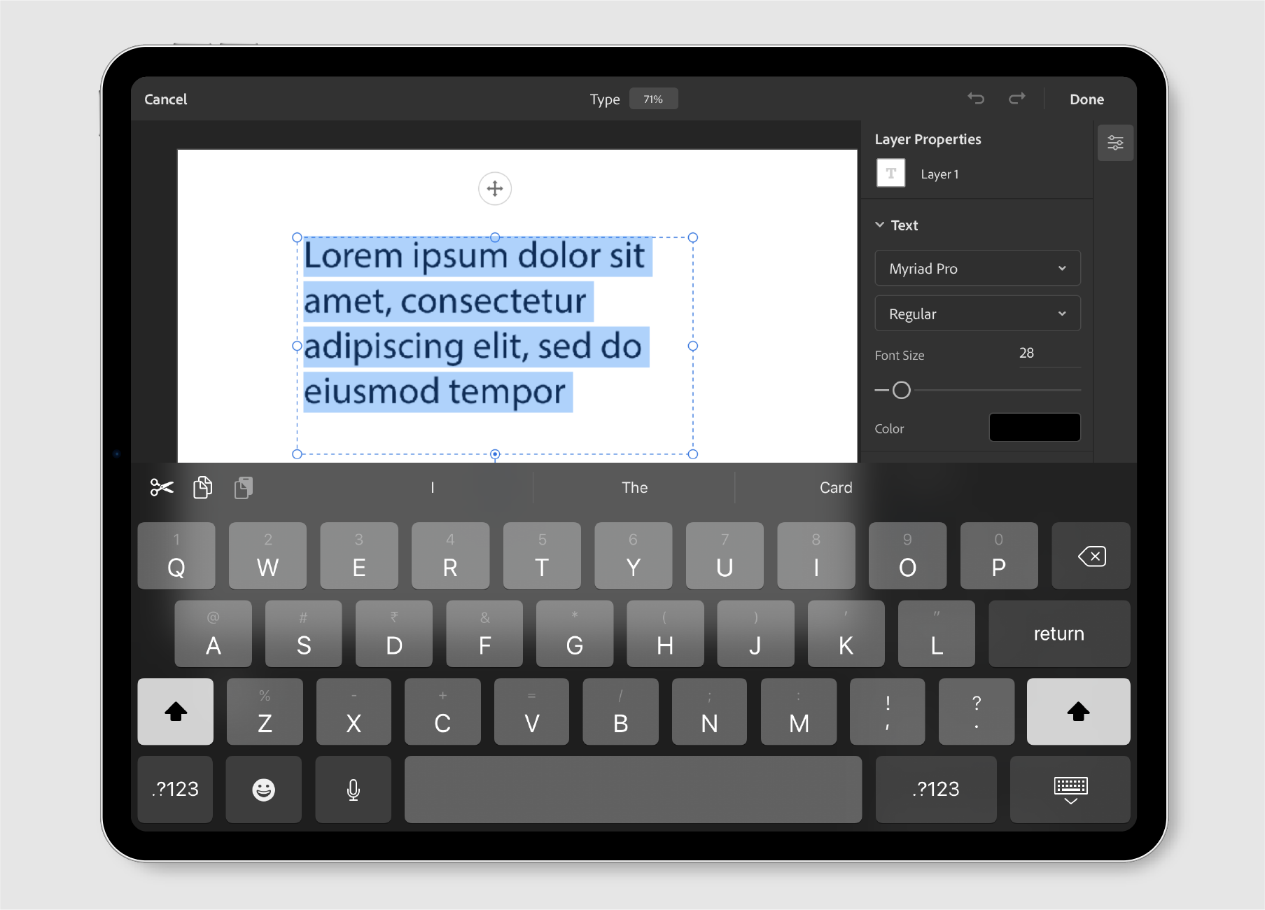 Work with the Type tool in on the iPad