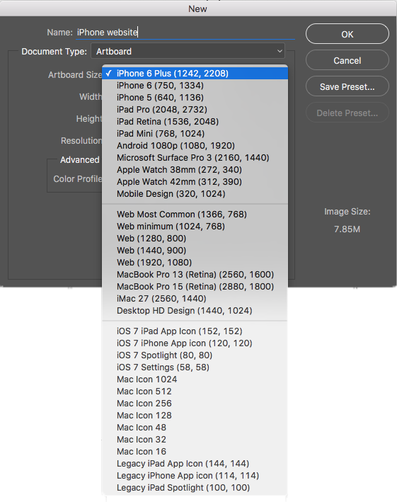 How to change artboard's size in Photoshop - imagy