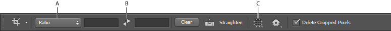 Specify Crop options using the Control bar Specify Crop options using the Control bar