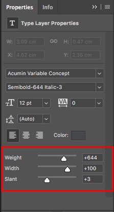 Slider controls for variable fonts