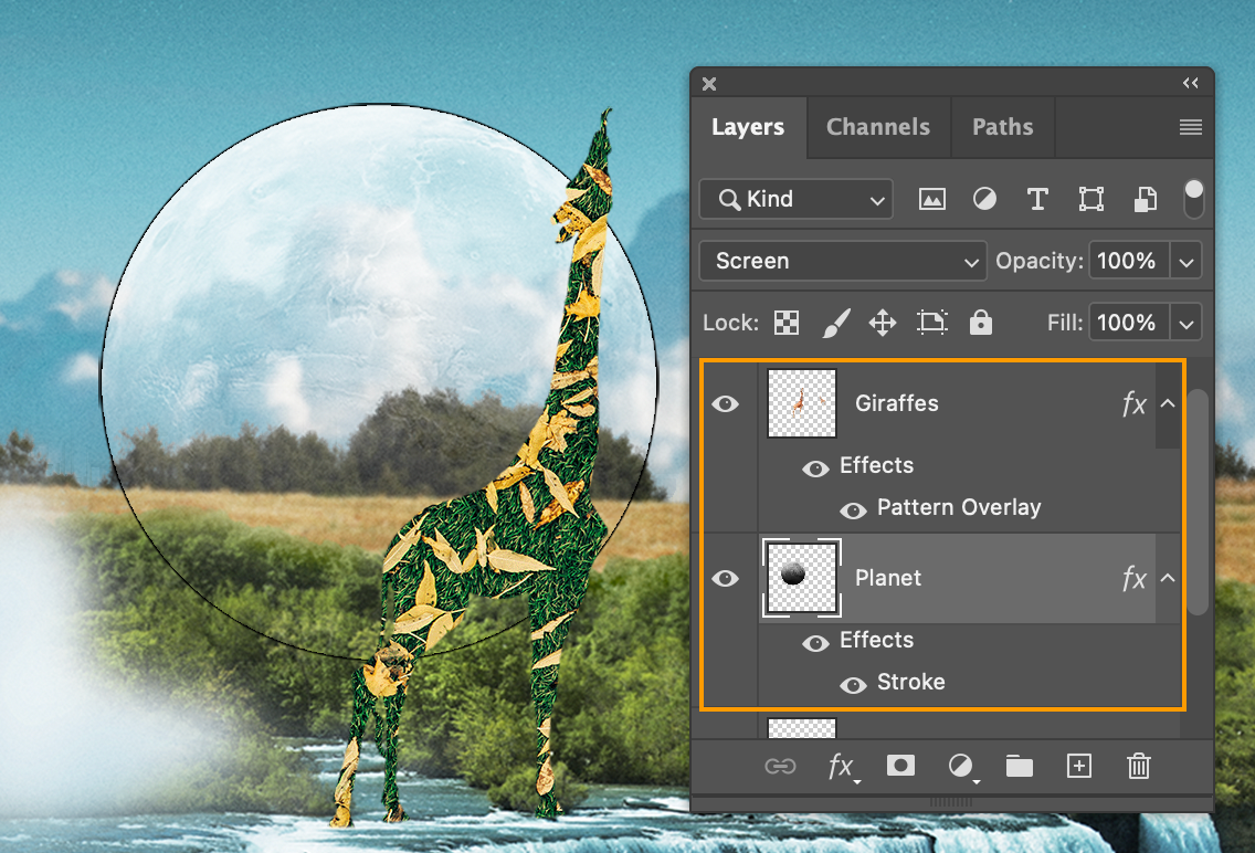 Layer opacity and blending modes in Adobe Photoshop