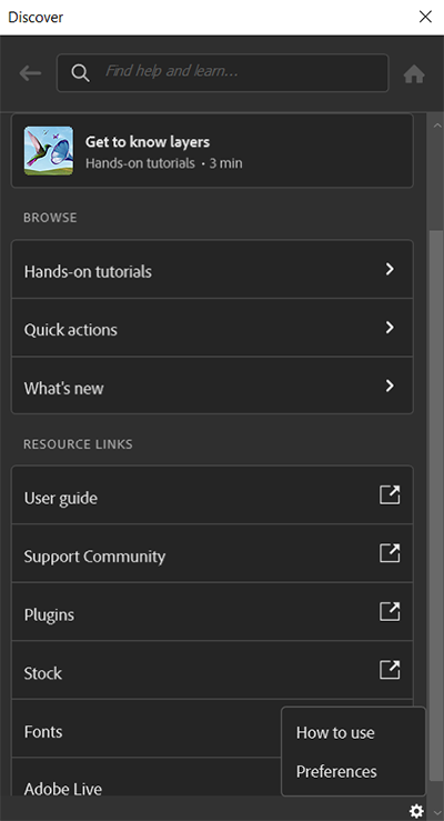 Preferences in the Discover panel Preferences in the Discover panel