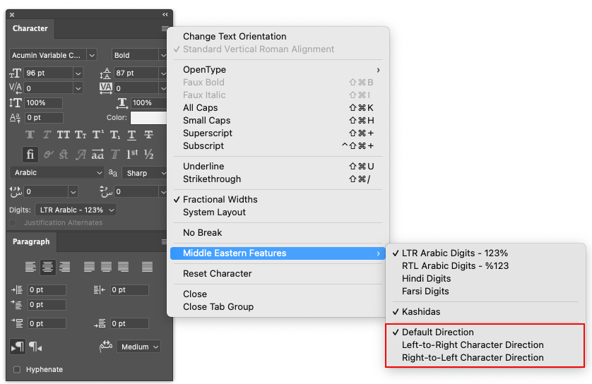 Arabic and Hebrew type in Photoshop